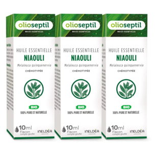 OLIOSEPTIL - Huile essentielle de Niaouli - 100% Pure et naturelle - BIO - HEBBD (biochimiquement et botaniquement définie) - 100% origine naturelle - 3 Flacons 10ml
