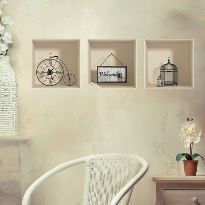 Stickers muraux 3D | Sticker Mural Autocollant effet 3D Welcome vintage - Stickers adhésifs 3D Chambre Salon Trompe l'oeil