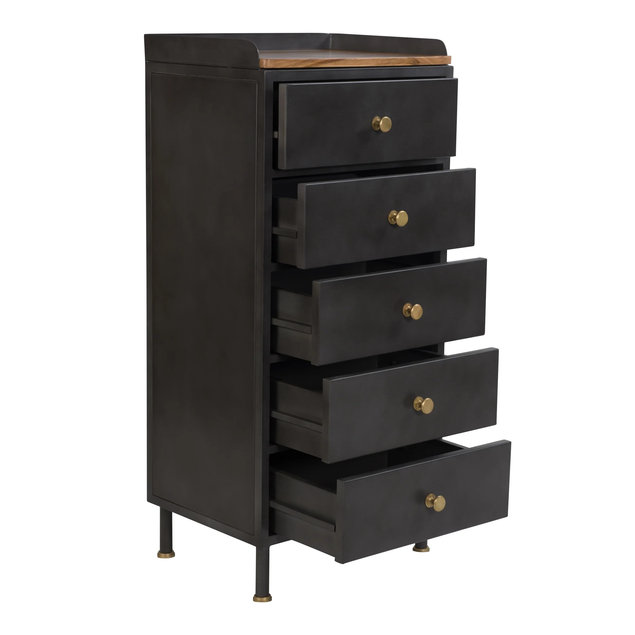 Chiffonnier 5 tiroirs en métal gris métallisé et bois de manguier - Gauthier