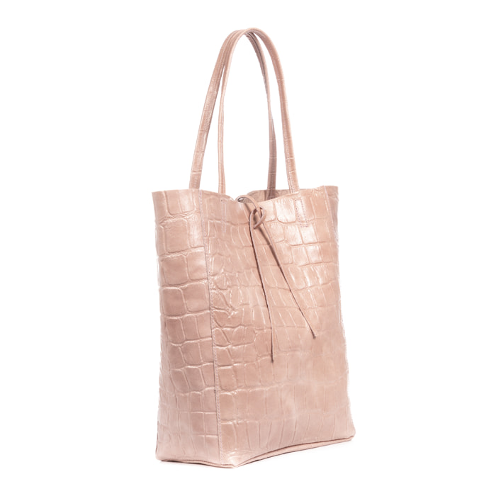 Sefora Borsa Shopper Donna.Pelle autentica Camoscio Stampa Coccodrillo Grande