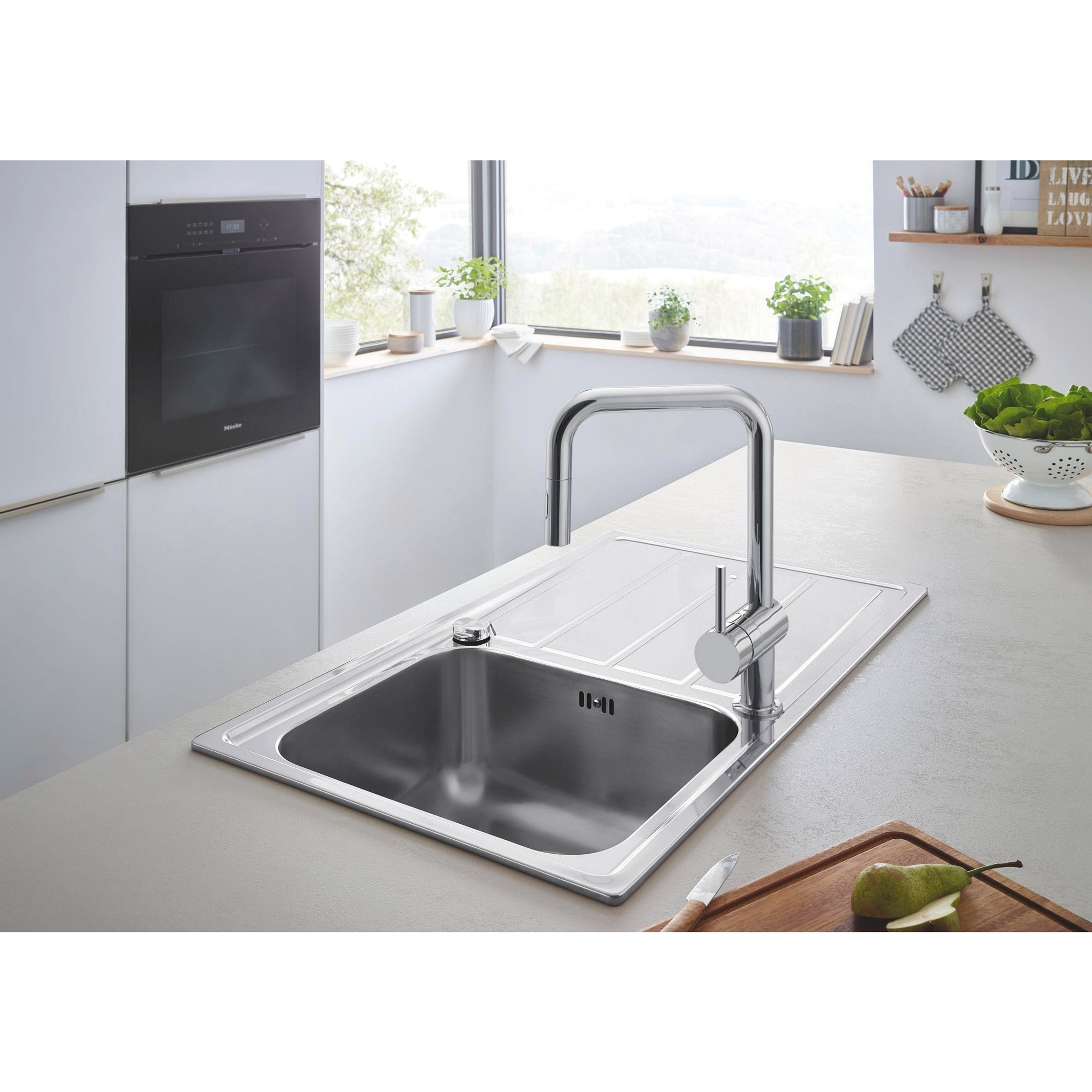 GROHE Mitigeur cuisine Minta avec douchette extractible 2 jets finition Hard Graphite