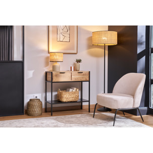 Console avec rangements 2 tiroirs en bois massif et métal noir L80 cm ARTHUS