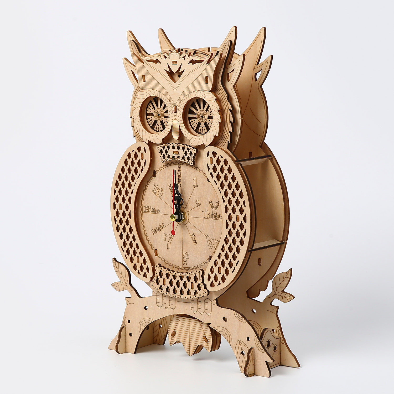 Modello in Legno 3D, design Orologio a forma di Gufo. 46 pezzi.