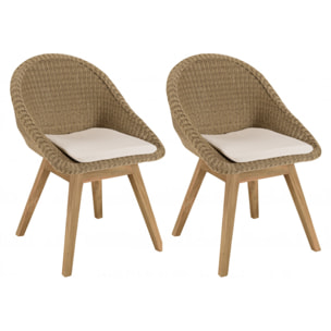 KALLY - Lot de 2 chaises jardin rotin synthétique avec coussin pieds évasés