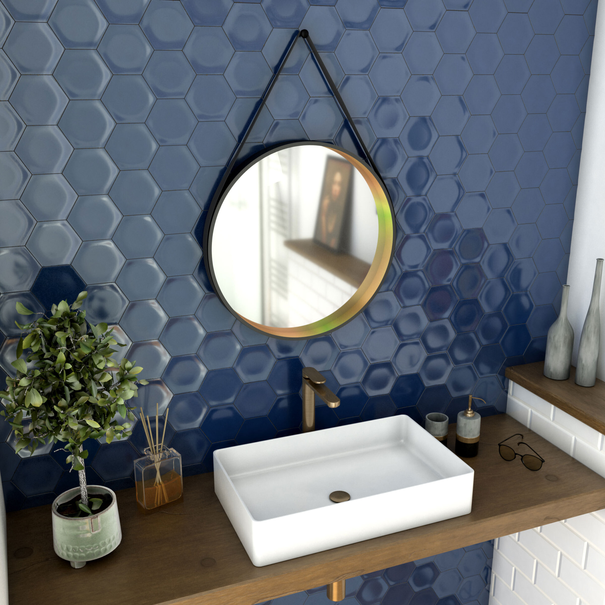 Miroir salle de bain rond - diamètre 55cm - noir mat et finition bronze - CIRCLE HORUS