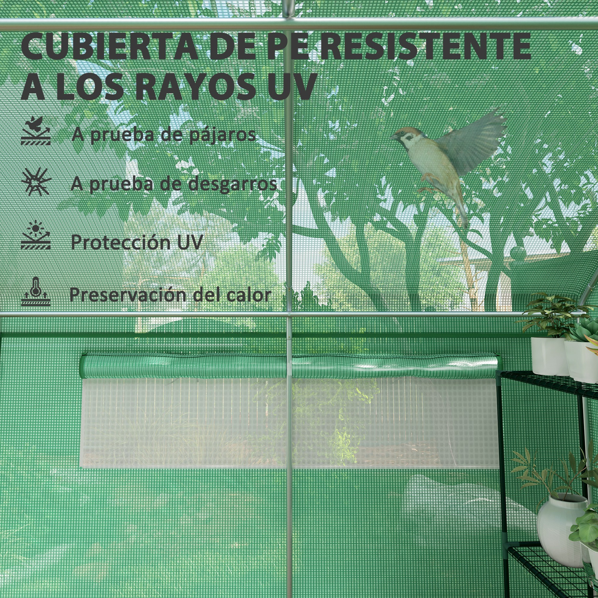 Invernadero de Exterior 6x3x2 m Invernadero de Túnel con 6 Ventanas de Malla Cubierta de PE Anti-UV y 3 Puertas Enrollables con Cremallera Invernadero para Jardín Patio Verde