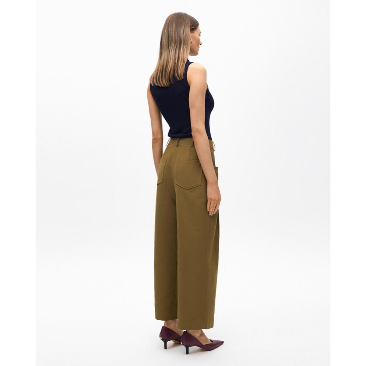 Pantaloni dritti cropped in popeline