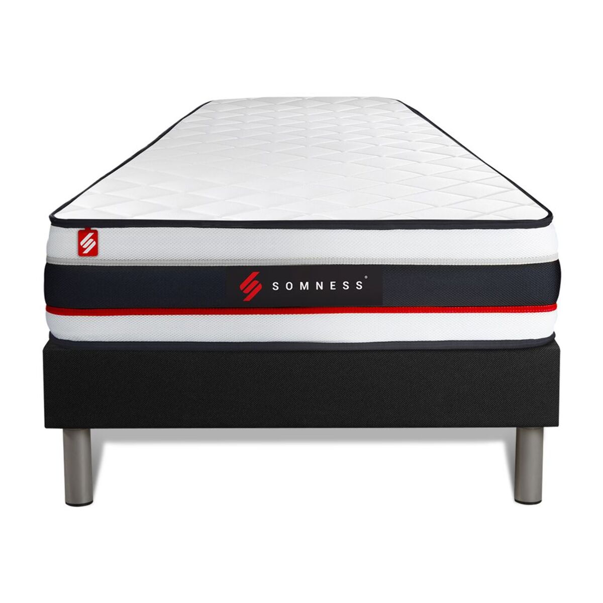 Ensemble - Matelas Mousse haute densitée avec micro-cellules d'air 19cm d'épaisseur - 1 zone de confort - Confort très ferme - Sommier tapissier monobloc - 1 place