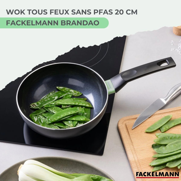 Wok 20 cm aluminium revêtement céramique antiadhésif sans PFAS Fackelmann Brandao