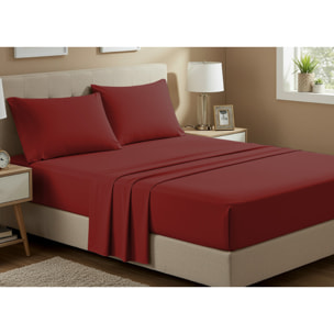 Completo Lenzuola No Stiro In Tinta Unita Con Angolo H.27 cm Colore Bordeaux