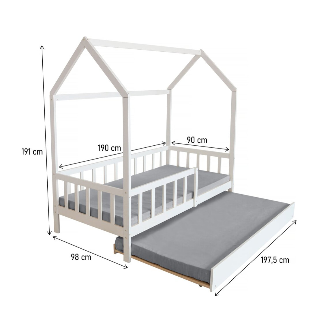 Lit cabane enfant avec tiroir "Paloma" -  90 x 190 cm - Blanc