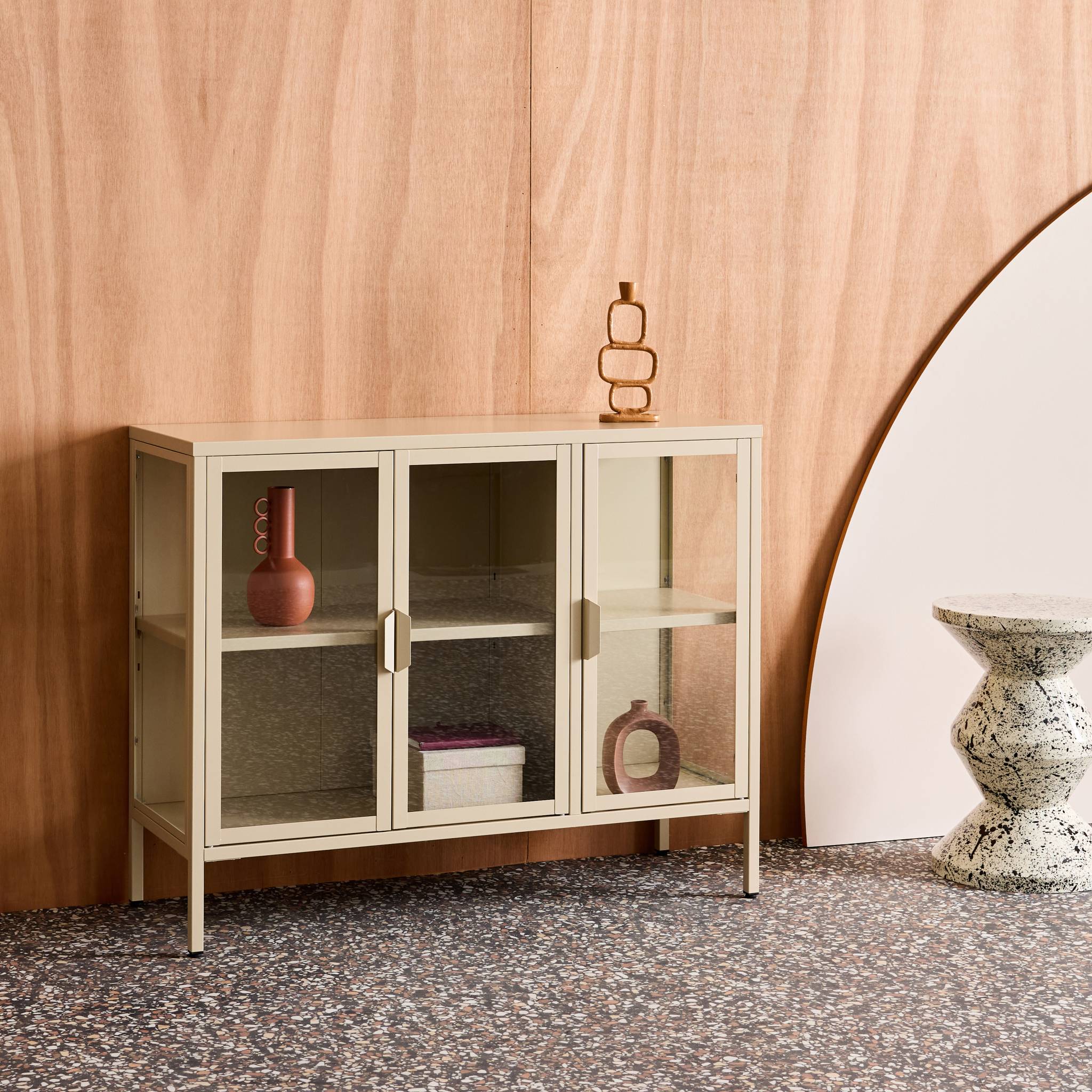 Buffet industriel métal et verre trempé 3 portes 100cm ARKANSAS