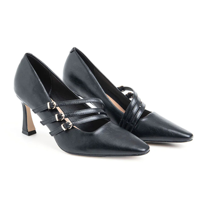 Decolleté a punta con triplo cinturino - NERO