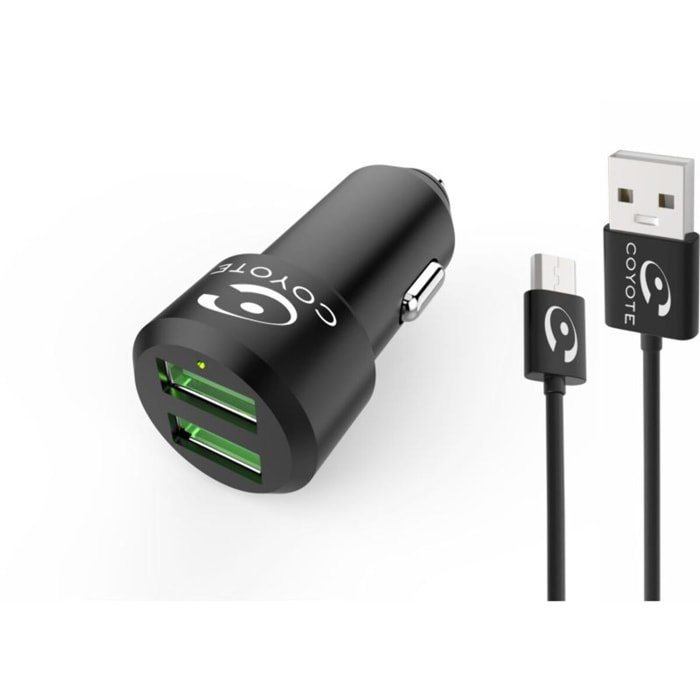 Chargeur allume-cigare COYOTE 2 USB + Câble droit