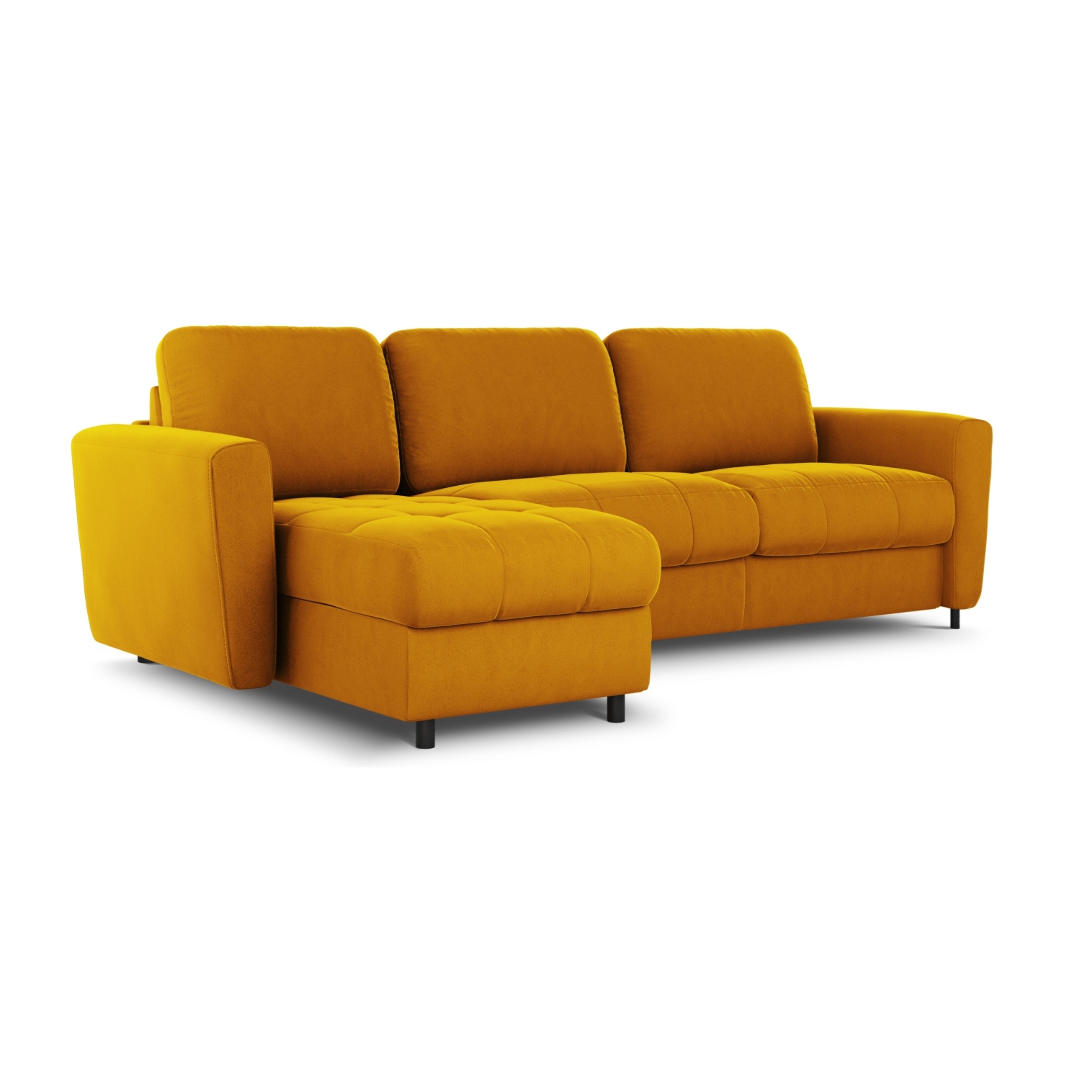 Canapé d'angle gauche convertible avec coffre de rangement "Audra" 4 places en velours jaune