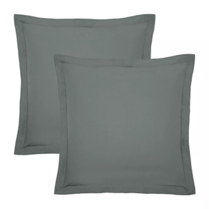 Lot de 2 taies percale de coton uni anthracite La percale francaise acier