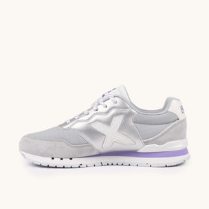 Zapatilla Retro Running Plateada con Detalles Lavanda y Gris MUNICH DASH WMN 279