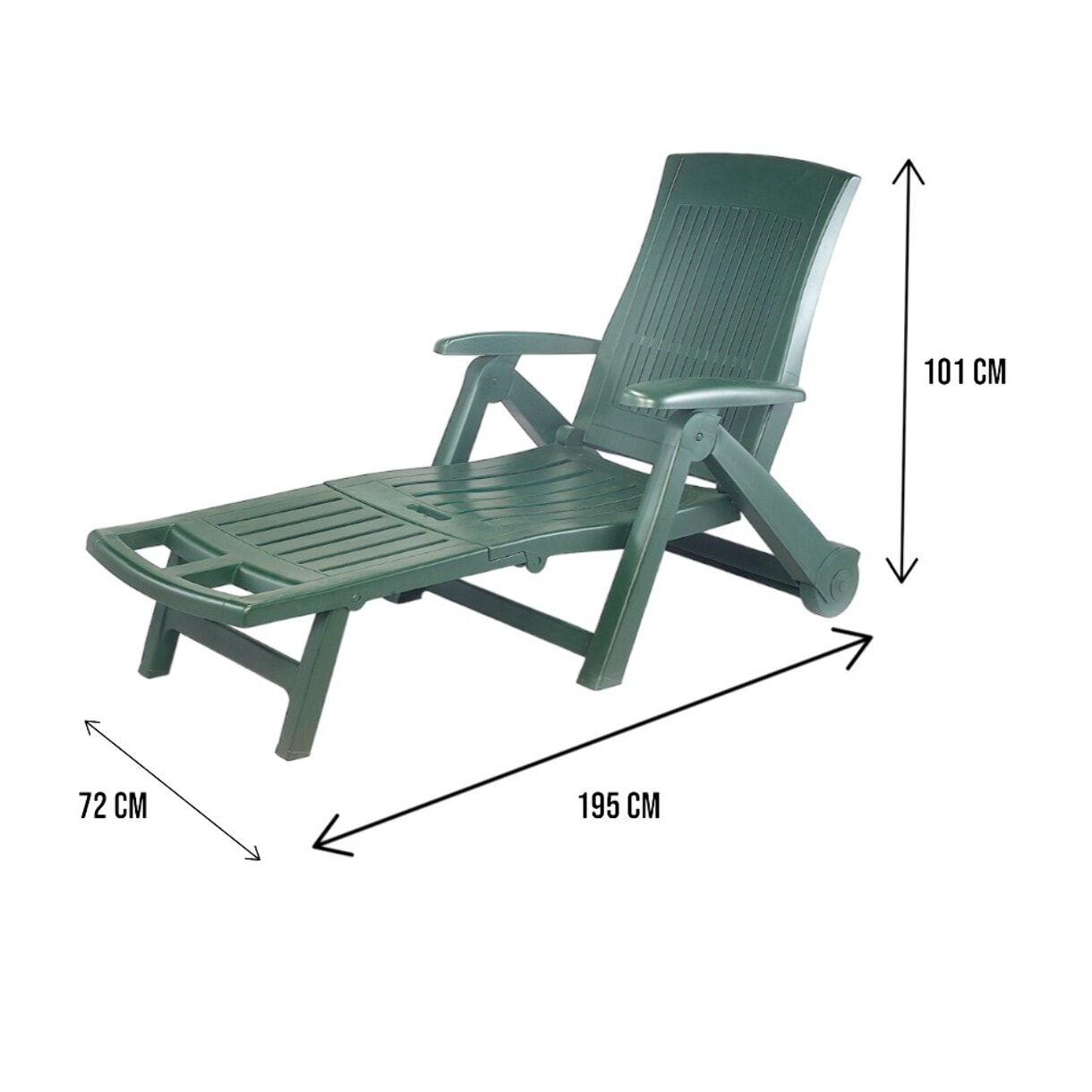 Lettino prendisole Adam, Sdraio da giardino regolabile con ruote, Lettino da esterno, 100 % Made in Italy, Cm 195x72h101, Verde
