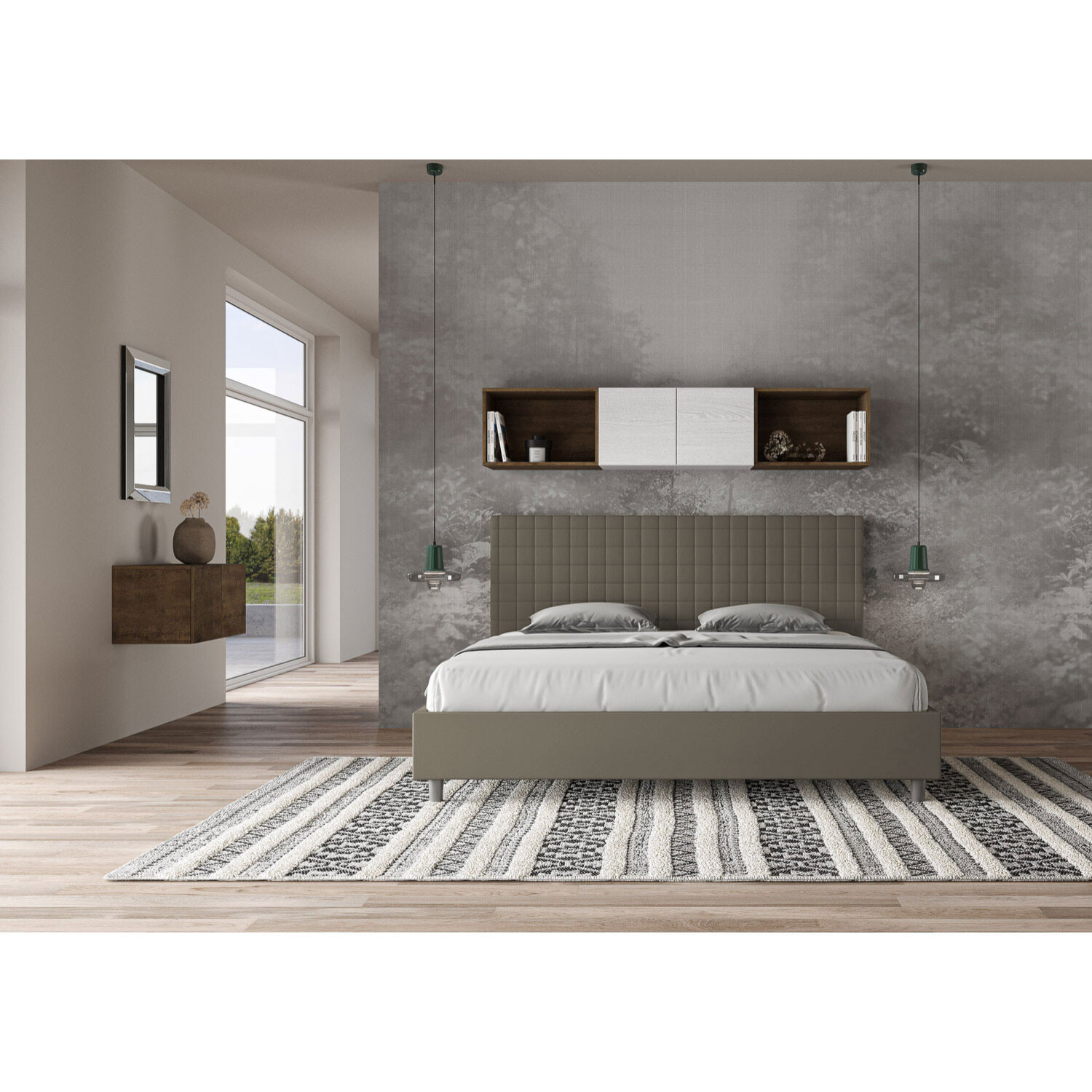 Lit king size sans sommier rembourré 200x200 similicuir cappuccino Sunny