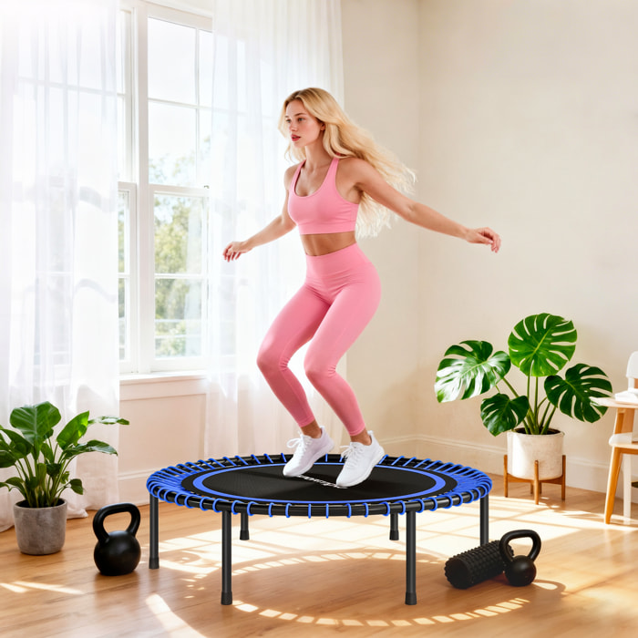 Trampolín de Fitness Adultos Ø114 cm, Cama Elástica con Marco de Acero Reforzado, para Entrenamiento Piernas, Cuerpo en Hogar, Oficina, Gimnasio, Azul y Negro