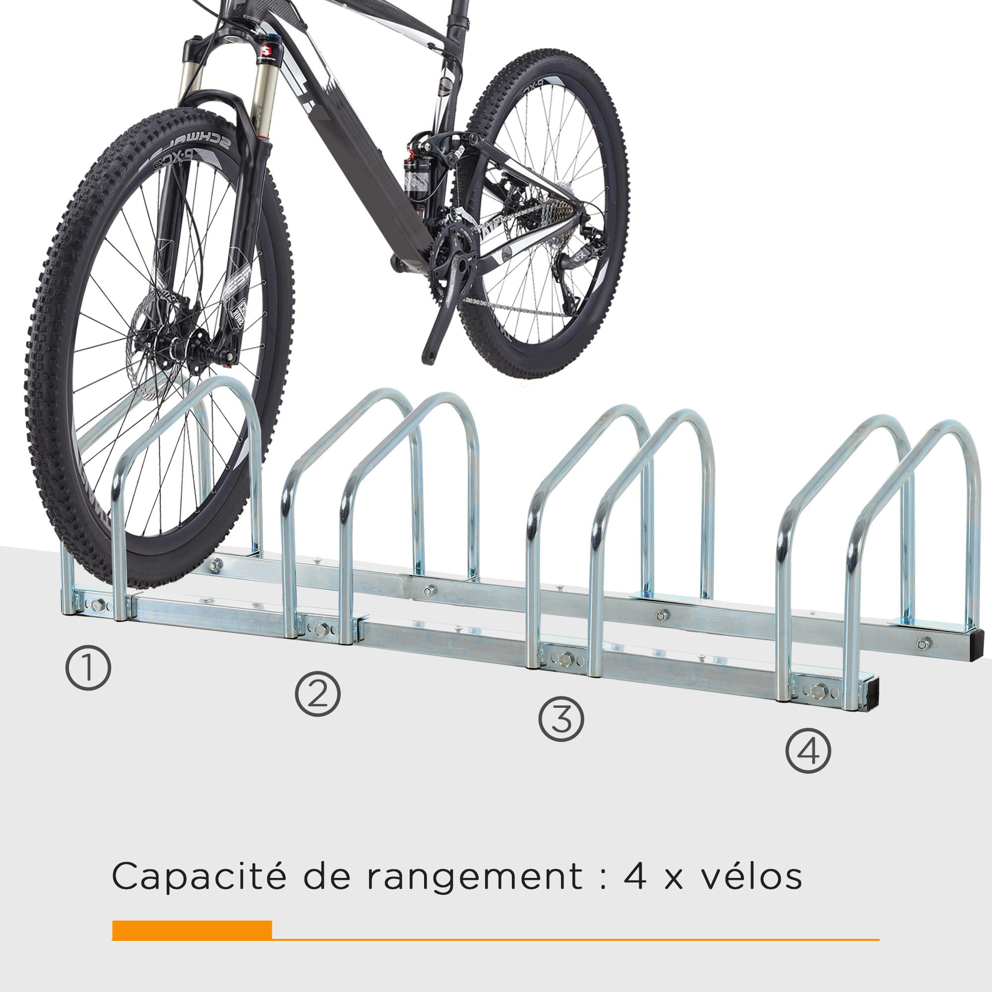 Râtelier 4 vélos dim. 110L x 33l x 27H cm acier galvanisé