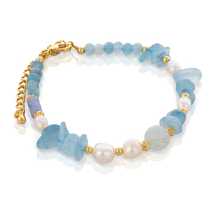 Egeria Pulsera de perlas naturales y aguamarina, con cierre de mosquetón.