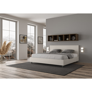 Lit king size avec sommier rembourrée 200x200 similicuir blanc Adele