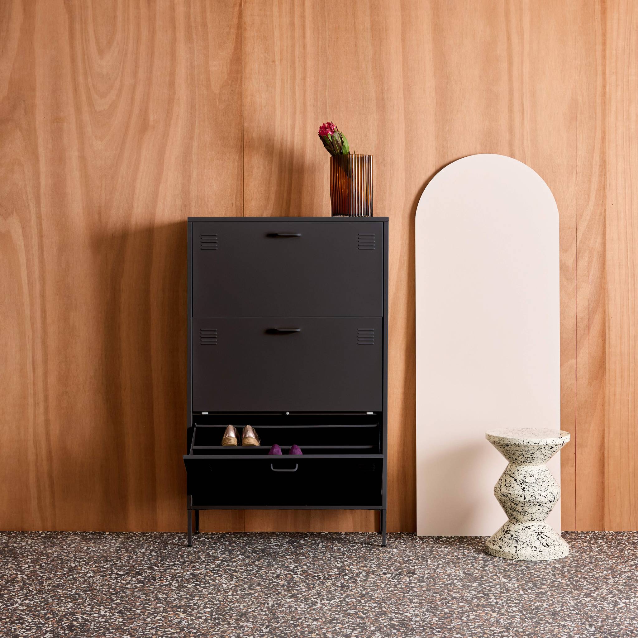 Meuble à chaussures industriel métal 3 abattants ALABAMA