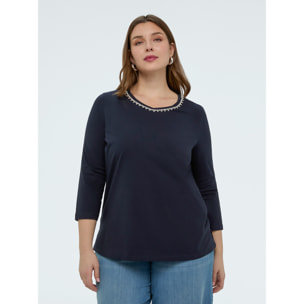 Fiorella Rubino - Camiseta de jersey de algodón con cristal - Azul