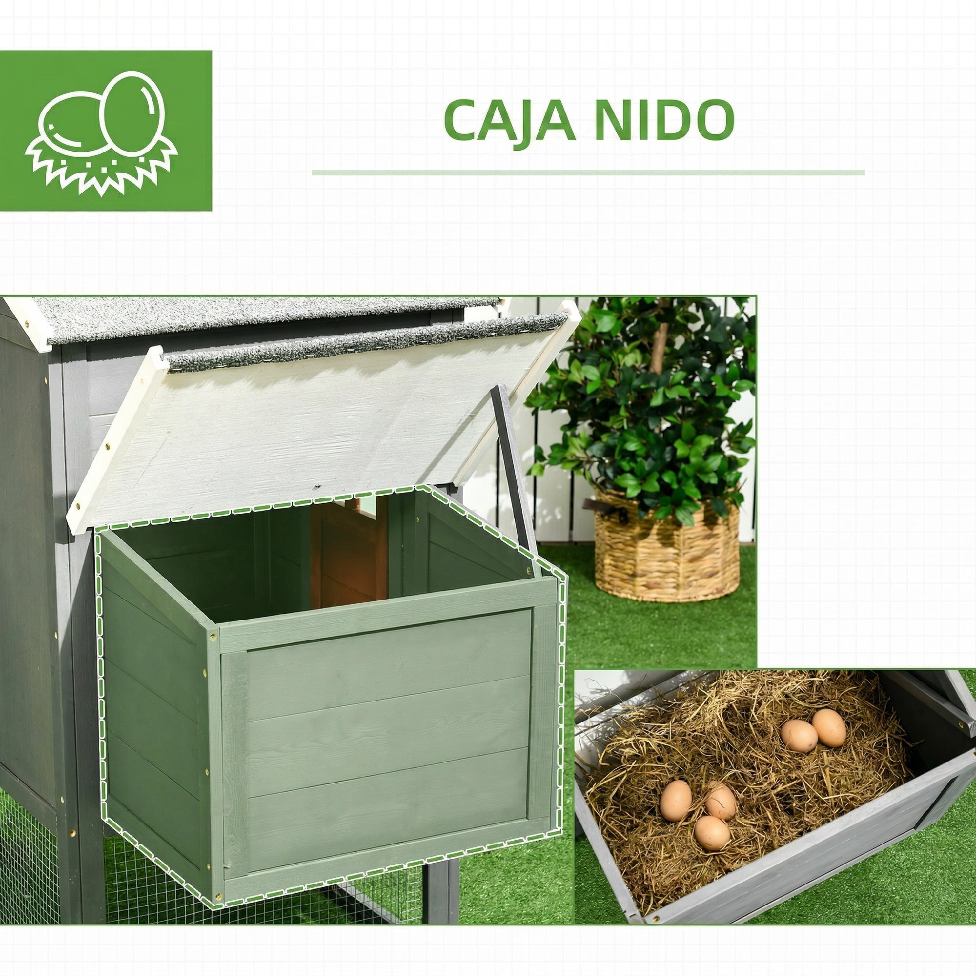 Gallinero para Exterior Grande de Madera, 300x66x116 cm, para 3-6 Gallinas, Gallinero con Nido, Corral, Bandeja Extraíble, Techo Asfáltico, Rampa, Puerta con Cerradura, Conejera, Gris