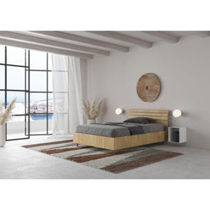 Cama con almacenaje 120x190 con cabecera inclinada de listones roble natural Ankel