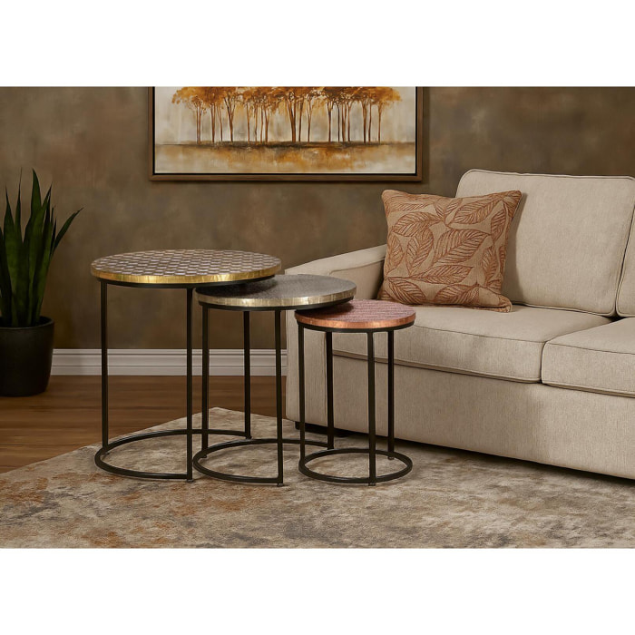 Set de 3 mesas - metal, bronce, cobre y latón