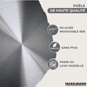 Set 3 poêles 20 24 et 28 cm en inox, couvercles verre et 6 ustensiles inox Fackelmann Geneva
