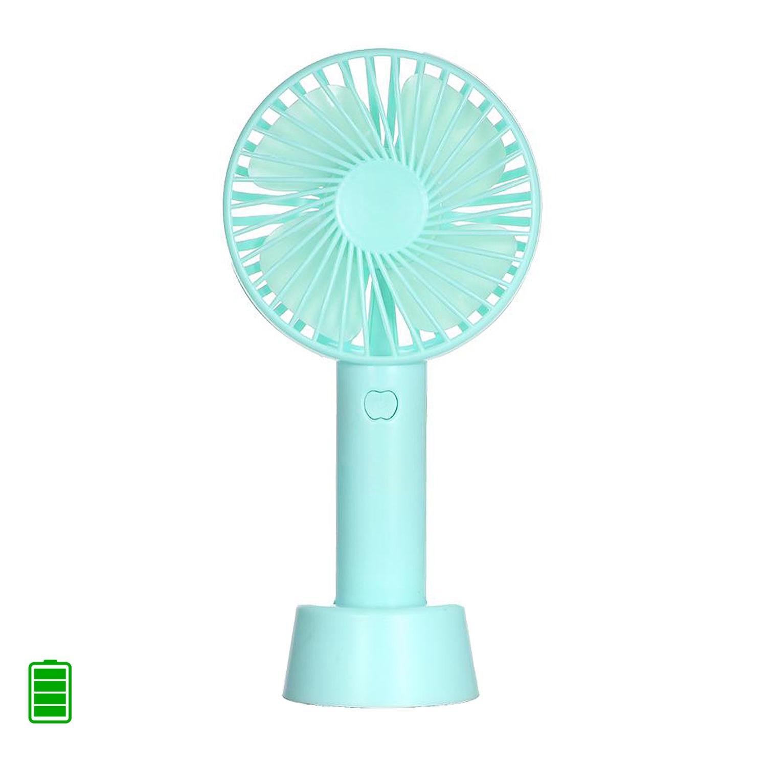 Mini ventilador de mano con bateria recargable con base para mesa.