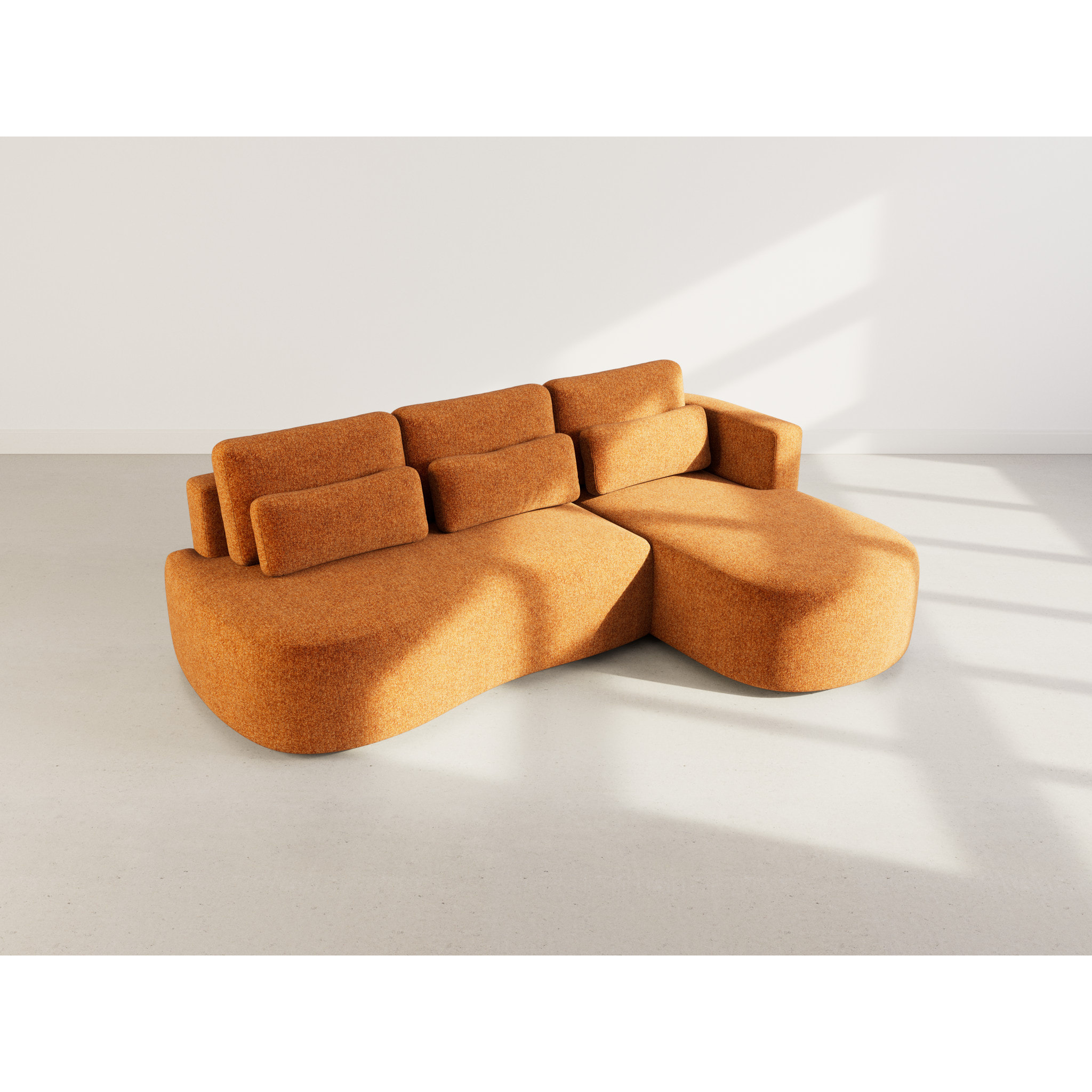 Mahina - canapé d'angle droit 4 places convertible avec coffre en tissu texturé - Terracotta
