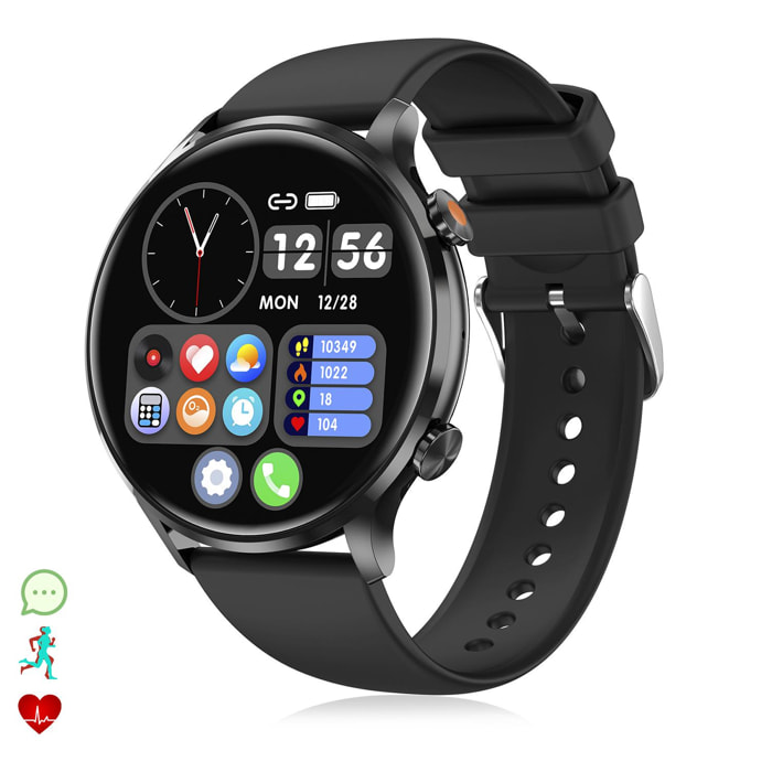 DAM Smartwatch QS40 con llamadas Bluetooth, notificaciones push. Múltiples modos deportivos, monitores de salud. 4,4x1,05x3,7 Cm. Color: Negro