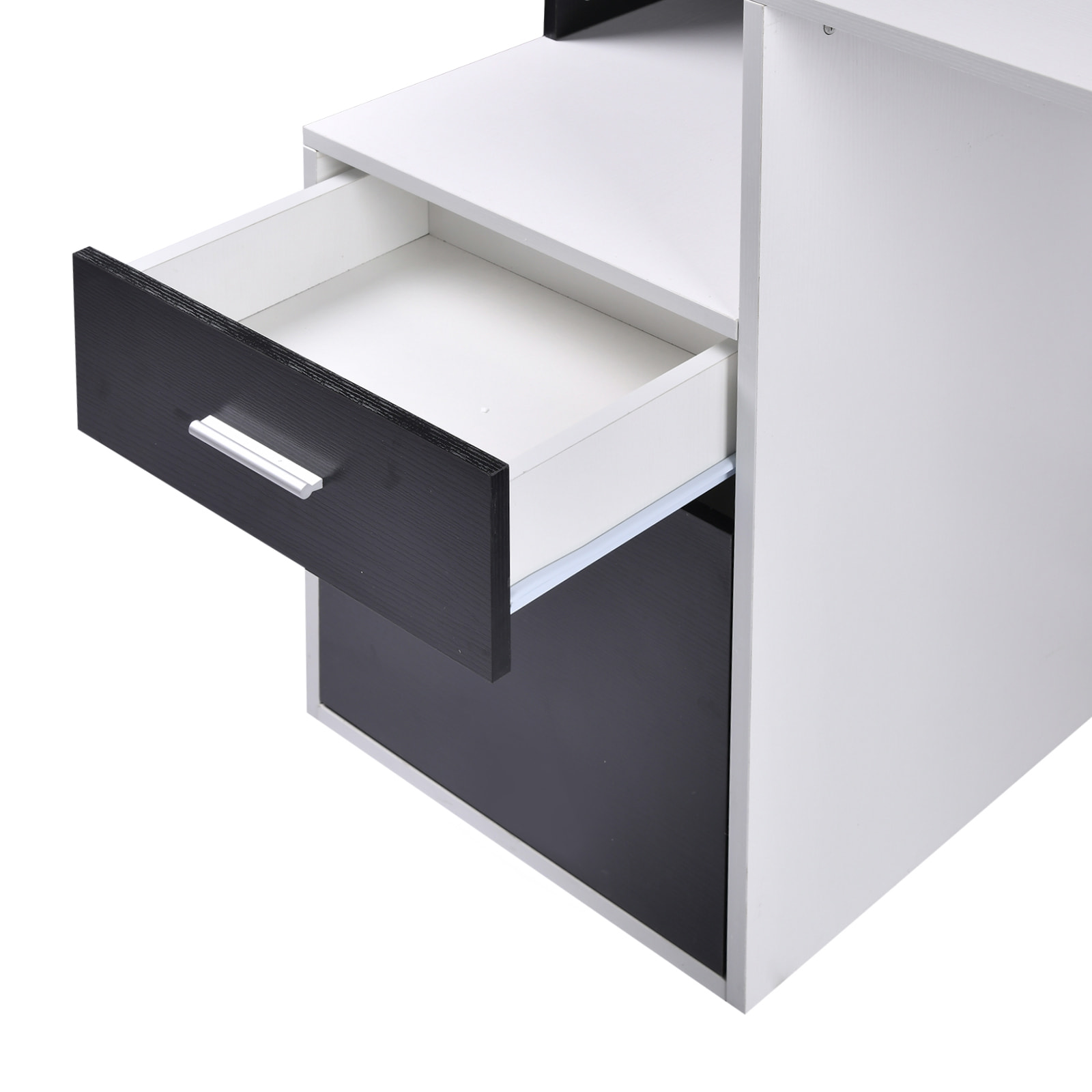 Bureau informatique multimédia design multi-rangements 137 L x 55 l x 92 H cm noir et blanc