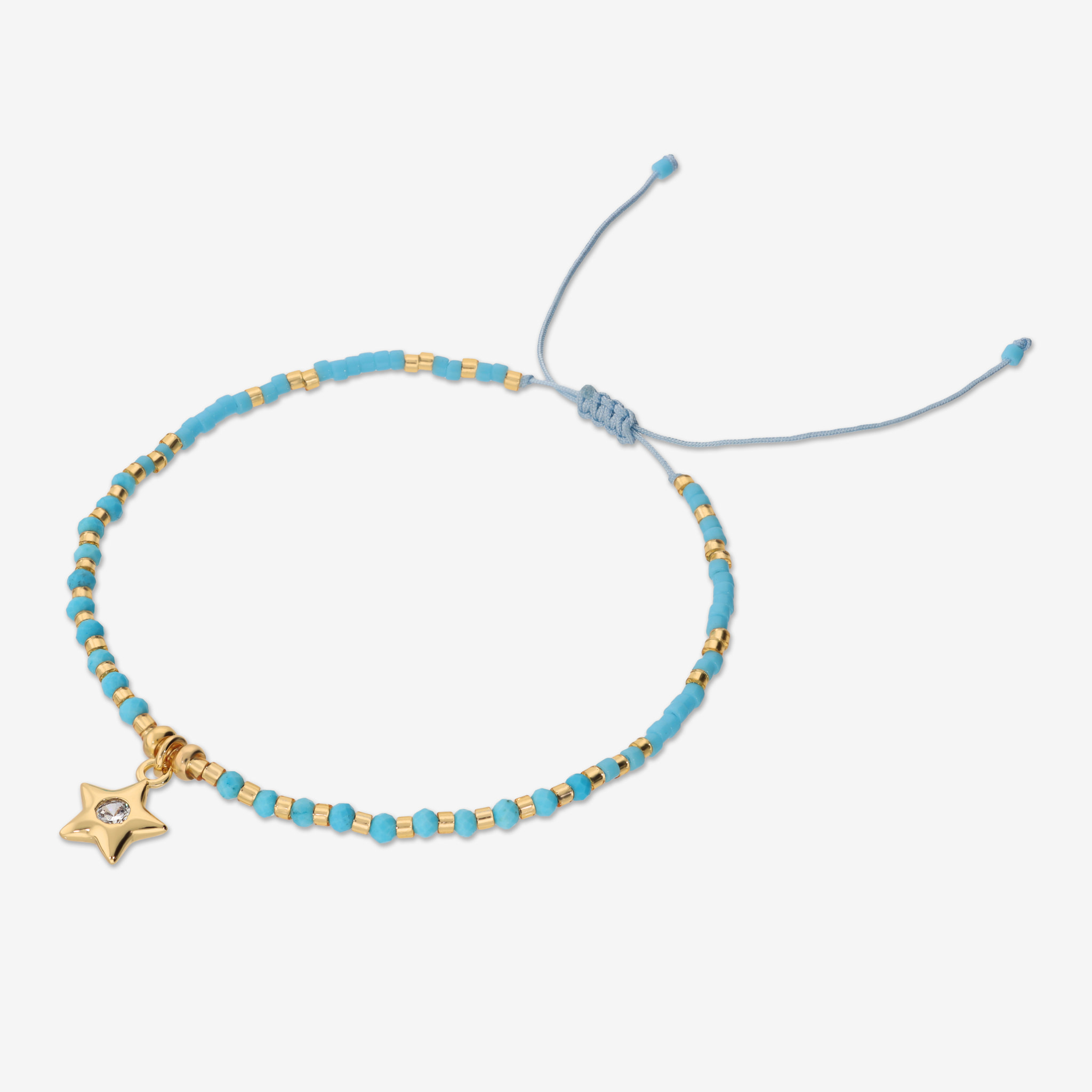 Bracciale Regolabile con Bead Lucide, Agata Blu e Ciondolo Stella