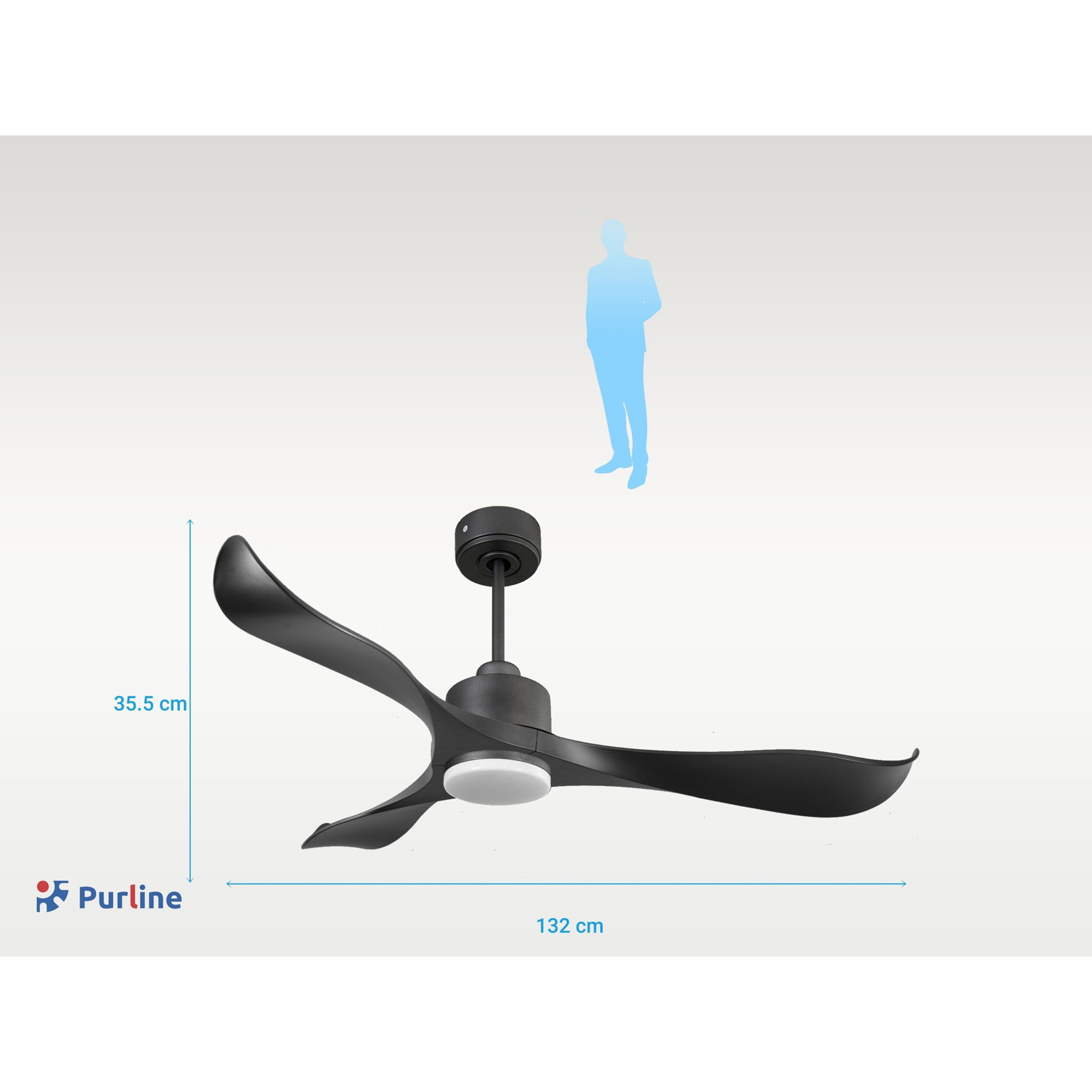Ventilador de techo Reversible Termostato Dimable Wifi Motor DC Techos Inclinados Mando a Distancia Luz tres tonos Adaptador 2/3 Aspas Hypersilence Memoria UtilaD132C03LED67823 PURLINE