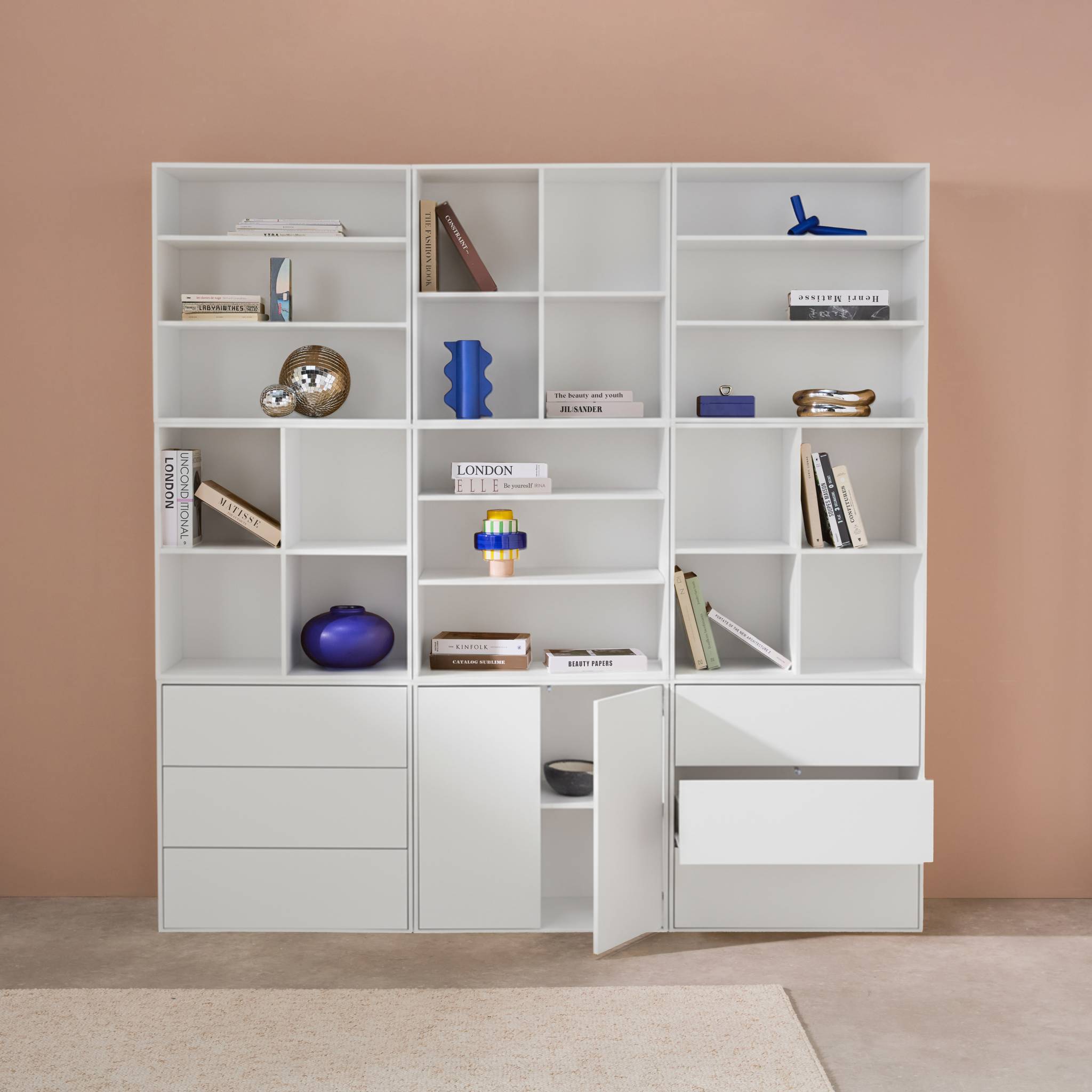 Kit étagère, bibliothèque modulable décor bois 9 éléments KOMPO