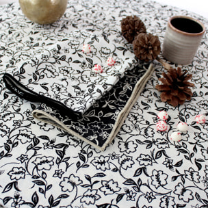 Lot de 4 serviettes de table motif fleuri - Ecru