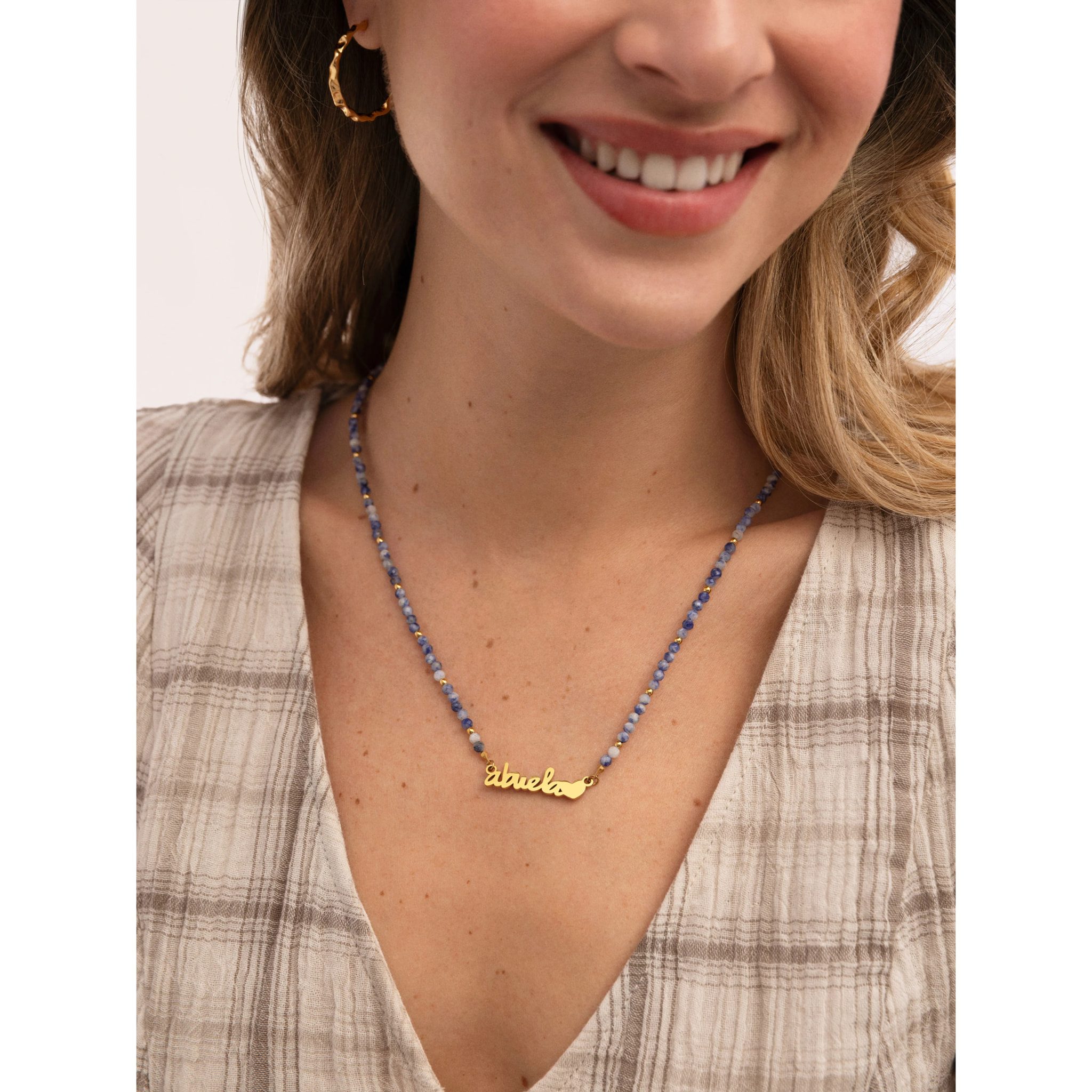 Collar Abuela Heart Cianita Acero Baño Oro