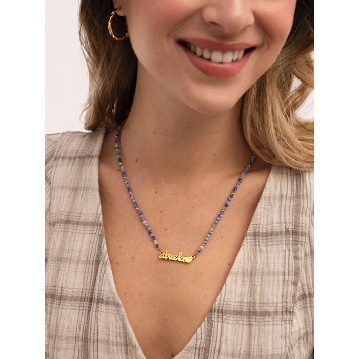 Collar Abuela Heart Cianita Acero Baño Oro