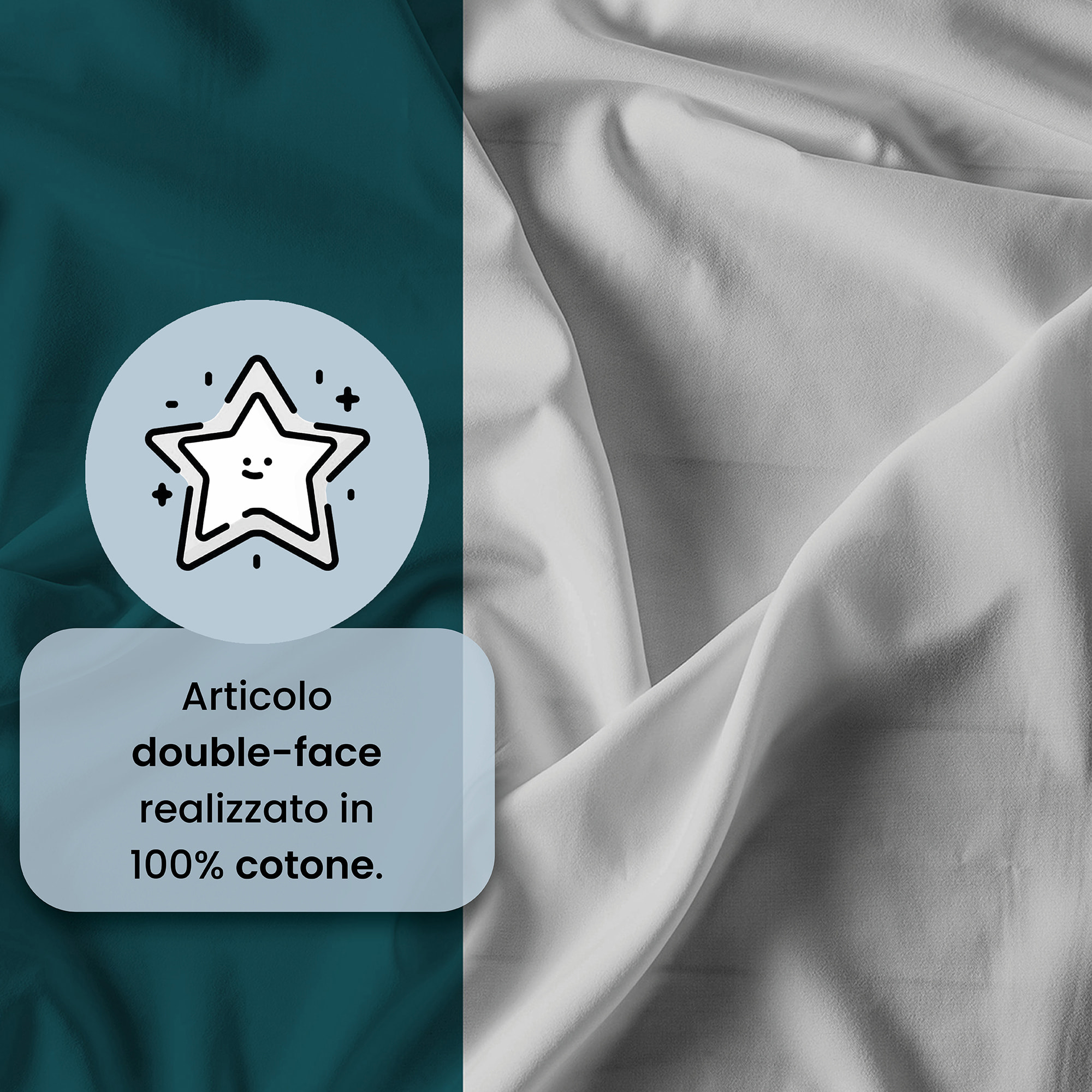 COMPLETO LETTO NATURAL COLOR, 100% Cotone, Made in Italy - VERDE PETROLIO/GRIGIO CHIARO