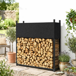 Outsunny Estante de Leña con Funda Oxford 600D, Leñero Exterior de Acero Galvanizado Robusto, Carga 250 kg, para Interior y Exterior, Jardín, Terraza, 106x25x113 cm, Negro