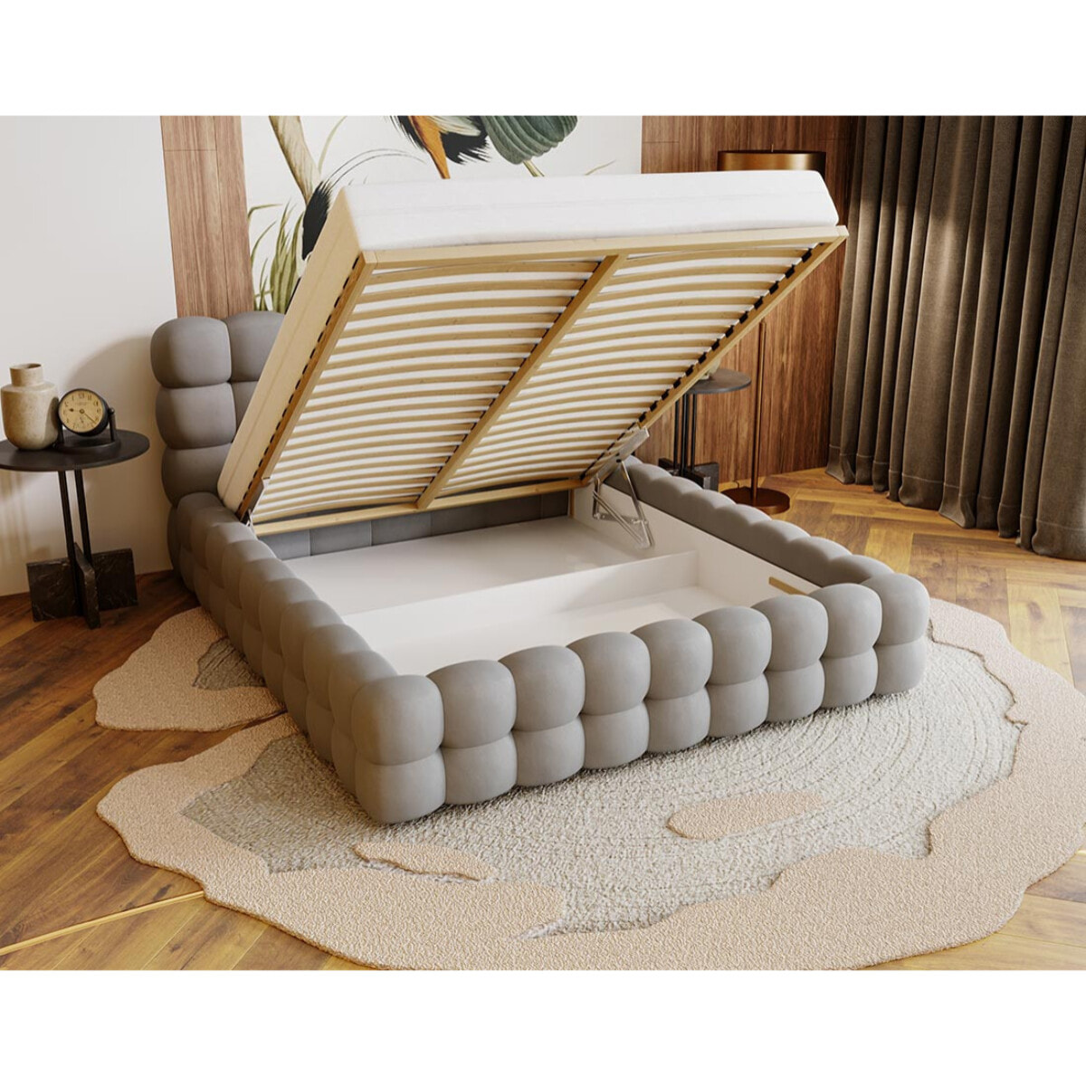 Darling - lit coffre - 180x200 cm - sommier inclus - en velours - Gris