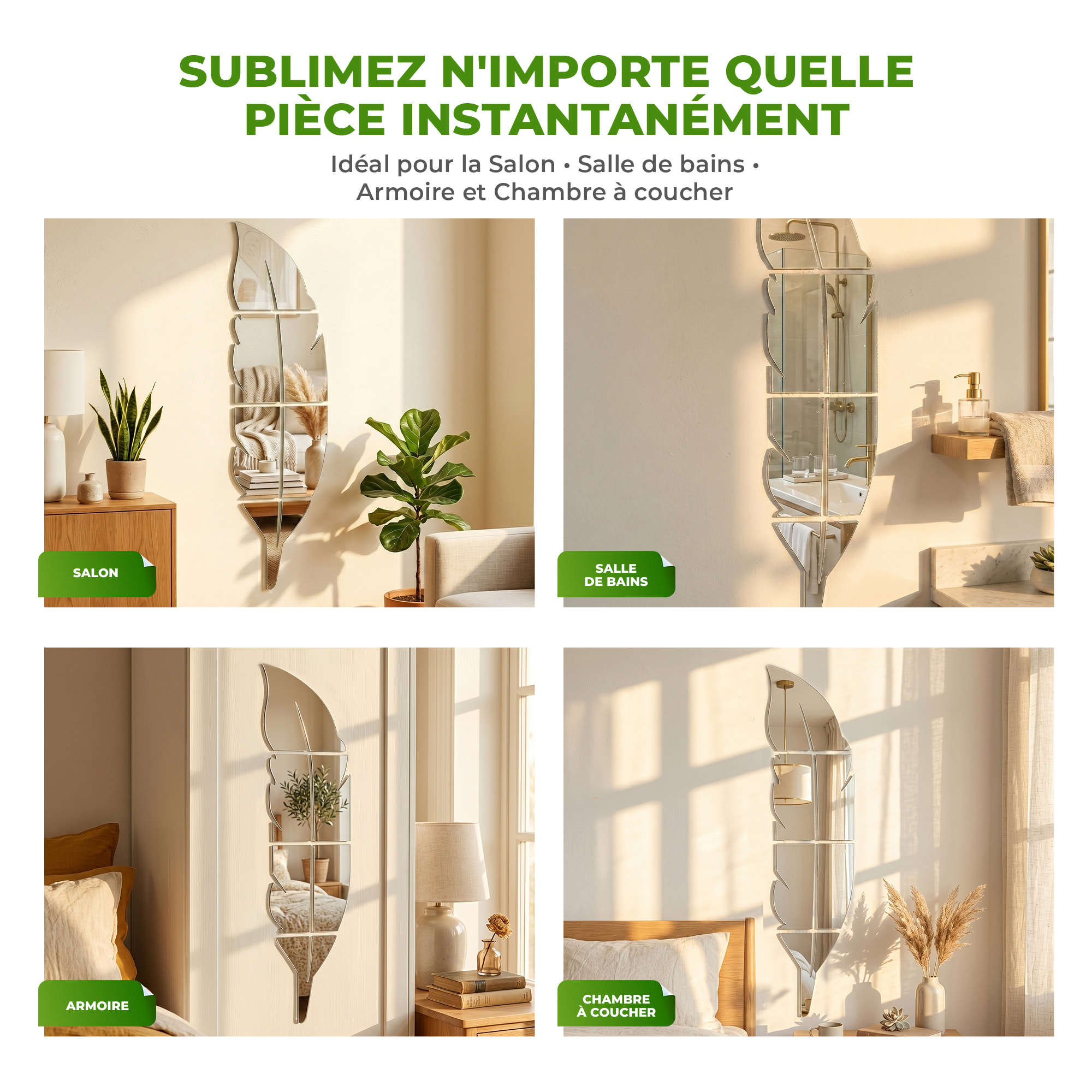 Sticker miroir plume 120 x 30 cm