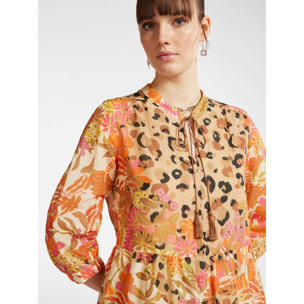 Elena Mirò - Vestido estampado con volantes - Naranja sol