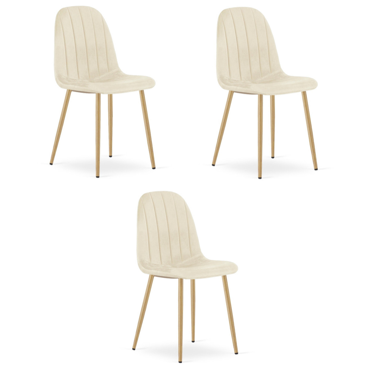 Set di 3 sedie Padva in velluto beige con gambe effetto rovere