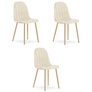 Set di 3 sedie Padva in velluto beige con gambe effetto rovere